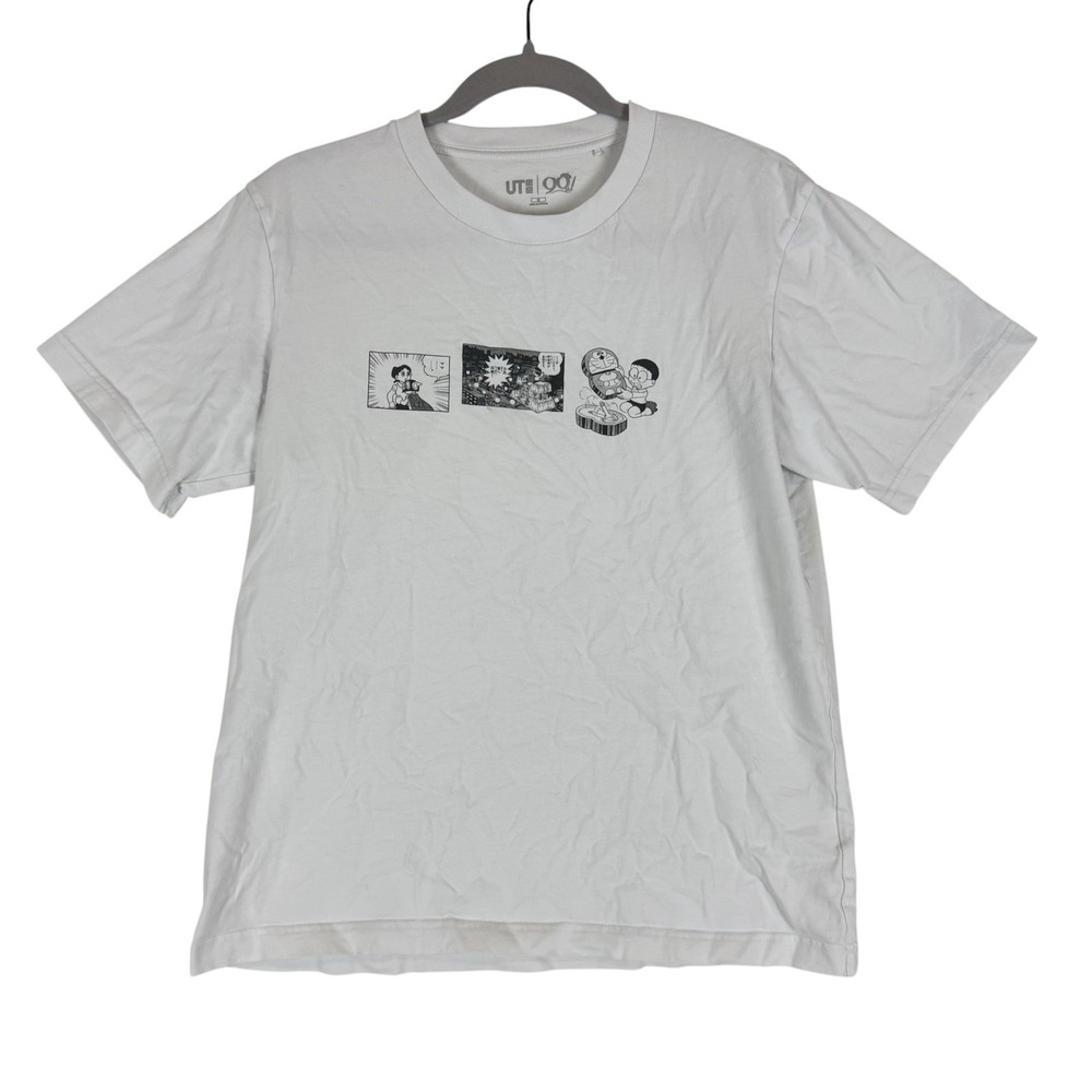 Uniqlo Shirt Mens Medium White Doraemon Manga Graphic Tee Comic Panels UT 90th